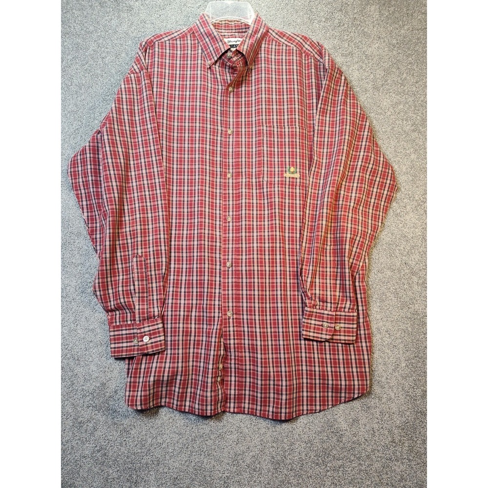 Wrangler Riata Mens Western Shirt Rust Red Plaid Button Up Long Sleeve XL